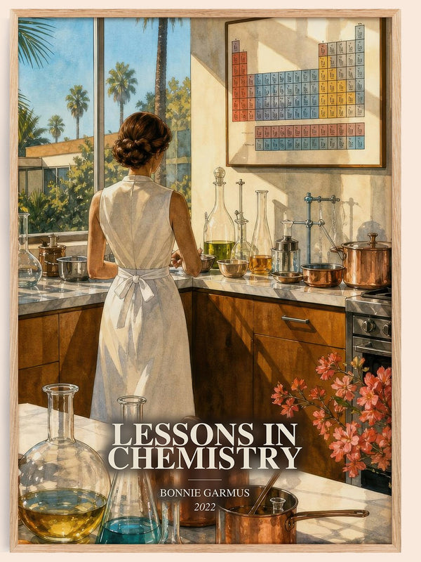 Lessons in Chemistry watercolour book poster by Bonnie Garmus – framed literary art print
