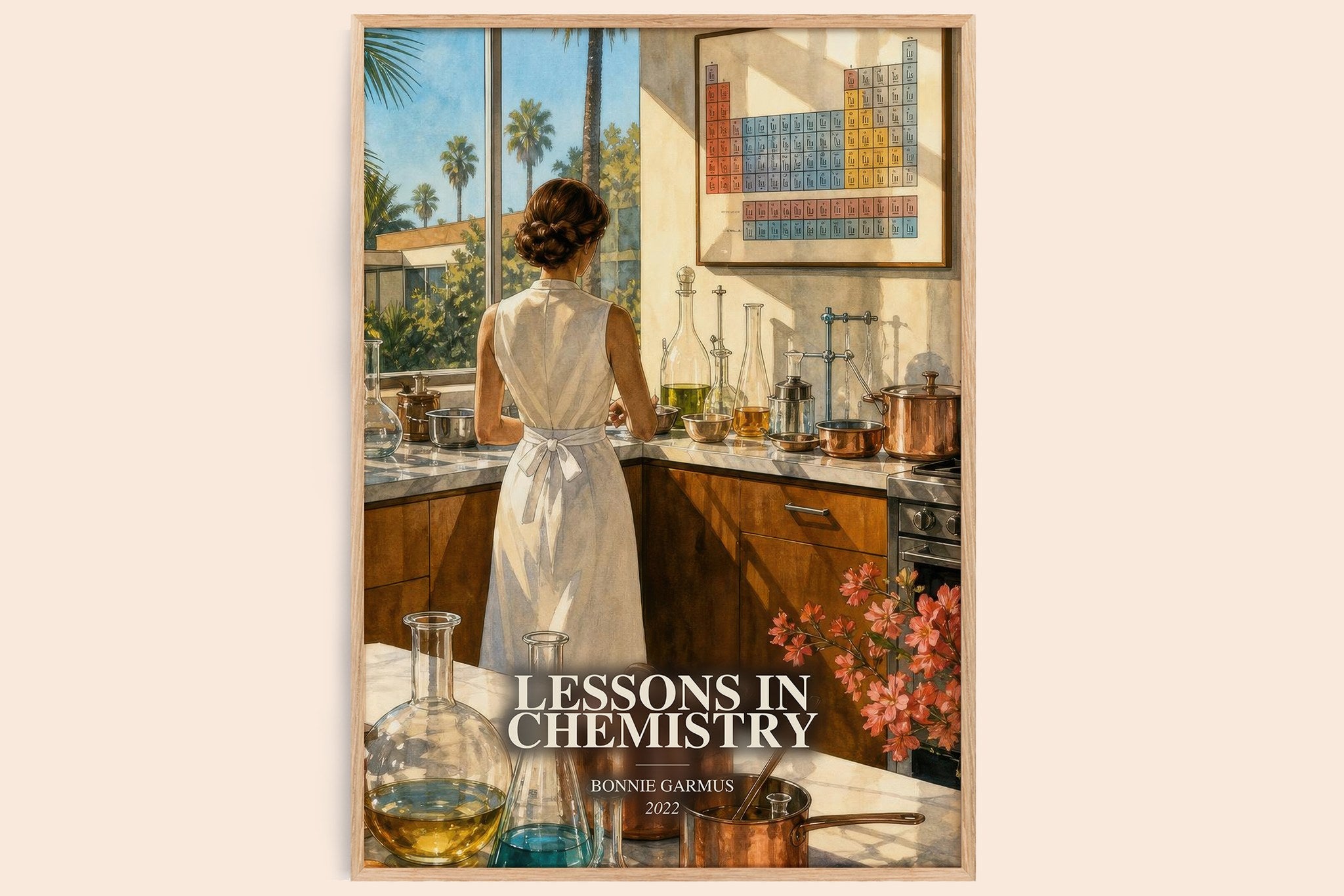 Lessons in Chemistry Book Watercolour Illustration by Bonnie Garmus