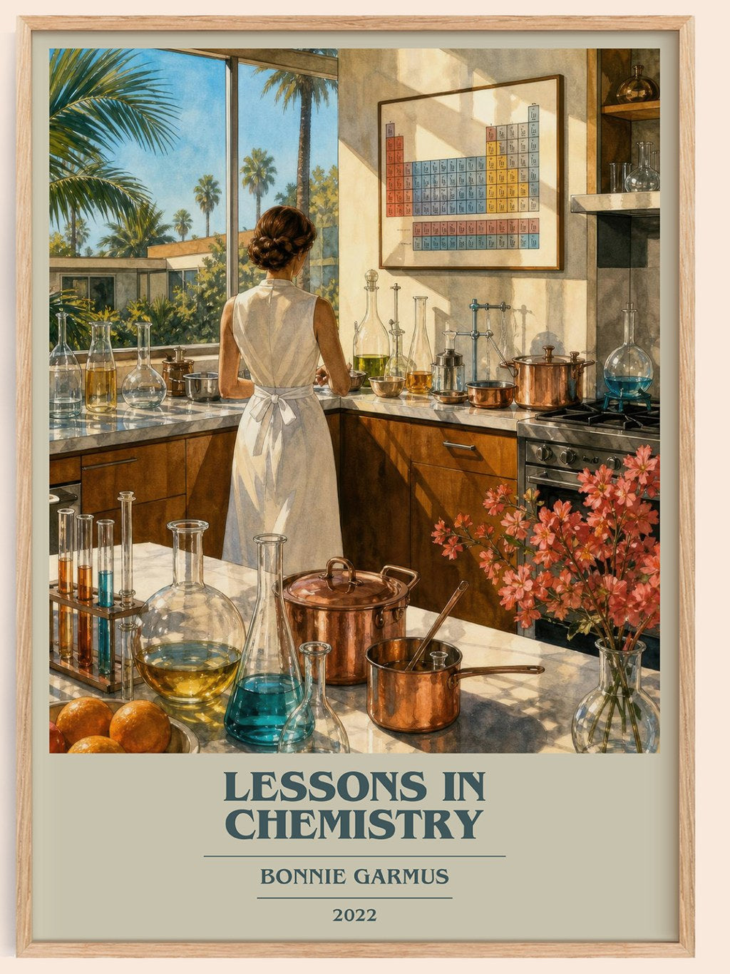 Lessons in Chemistry book cover book poster by Bonnie Garmus – framed literary art print