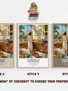 Lessons in Chemistry book cover print in frame leaning in hallway – contemporary fiction wall art