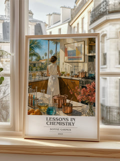 Lessons in Chemistry book cover poster colour and style options – Bonnie Garmus book art