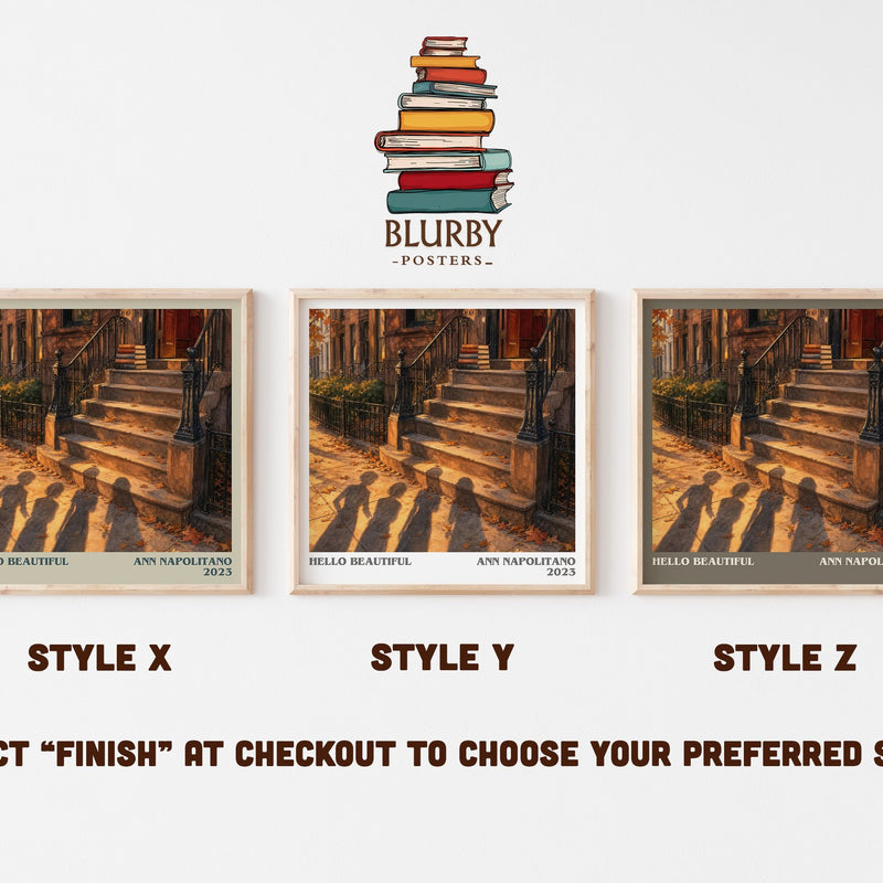 Hello Beautiful literary print in frame leaning in hallway – contemporary fiction wall art