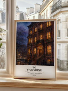 To Paradise Book Cover Poster by Hanya Yanagihara – framed print by a bright window