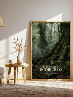 The People in the Trees watercolour print in frame leaning in hallway – literary fiction wall art