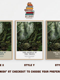 The People in the Trees book cover print in frame leaning in hallway – literary fiction wall art