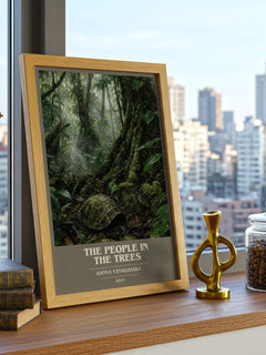 The People in the Trees book cover print framed by window – literary home decor