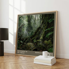 The People in the Trees Literary Art Print by Hanya Yanagihara – large square framed print leaning against a wall