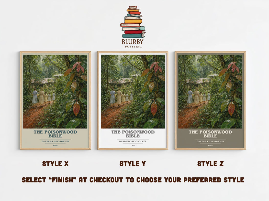 The Poisonwood Bible book cover print in frame leaning in hallway – literary fiction wall art (mockup)