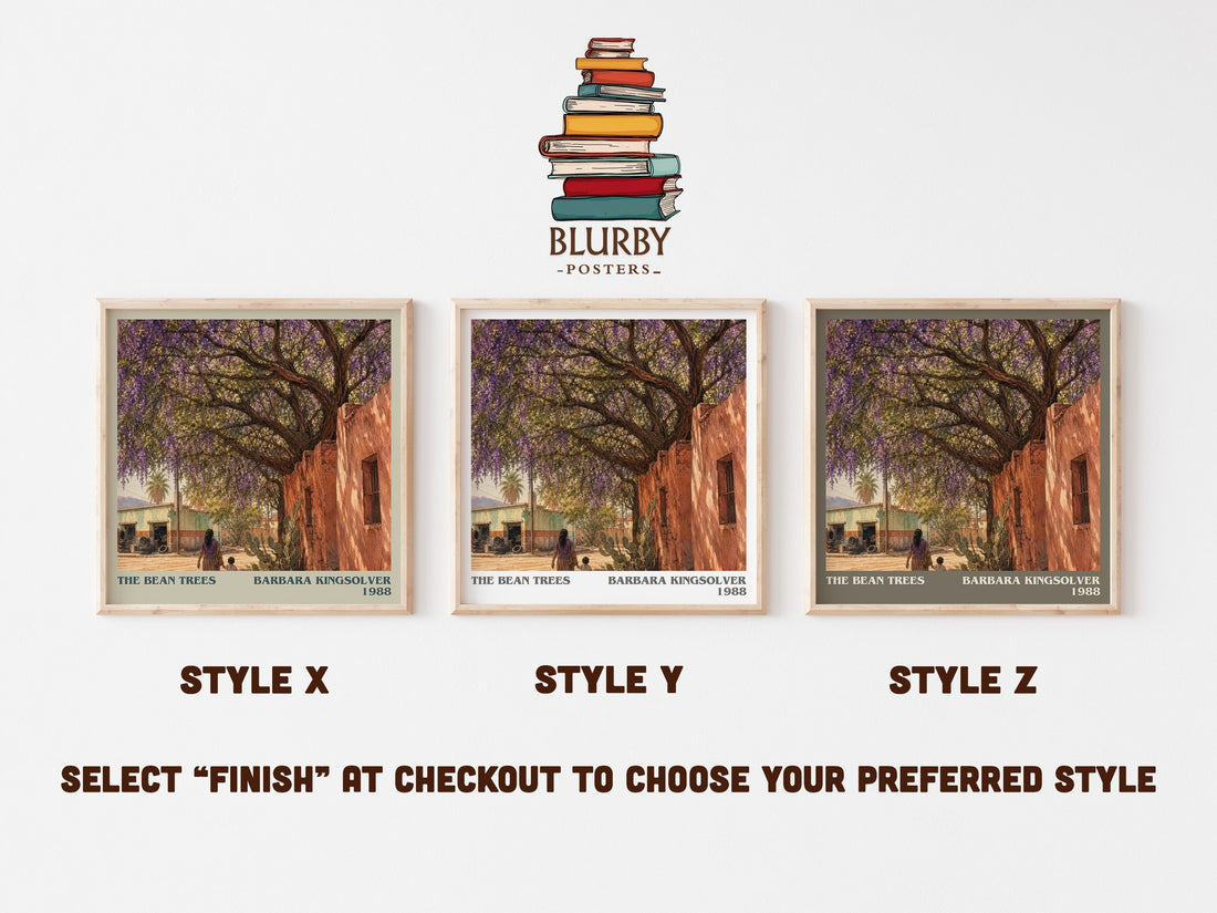 The Bean Trees literary print in frame leaning in hallway – contemporary fiction wall art (mockup)