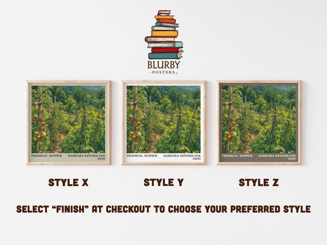 Prodigal Summer literary print in frame leaning in hallway – contemporary fiction wall art (mockup)