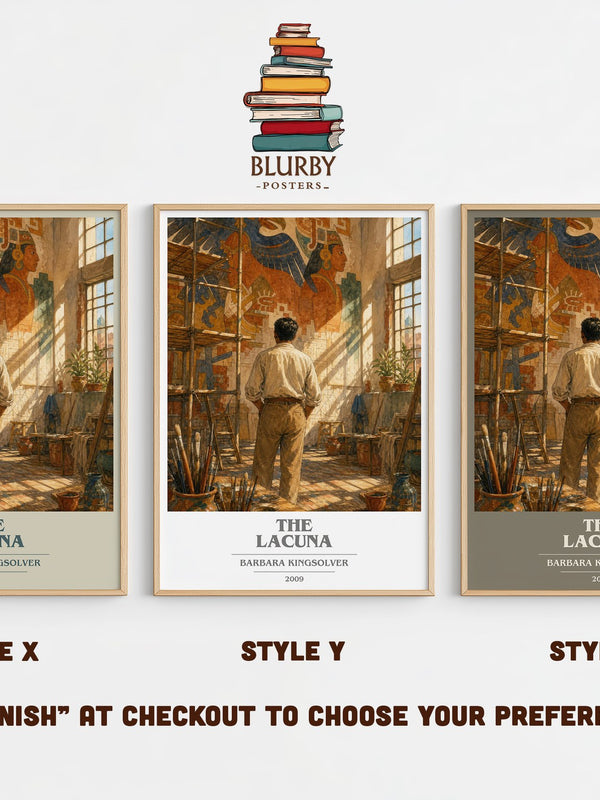 The Lacuna book cover print in frame leaning in hallway – historical fiction wall art