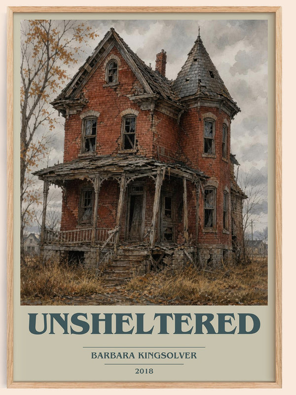 Unsheltered book cover book poster by Barbara Kingsolver – framed literary art print