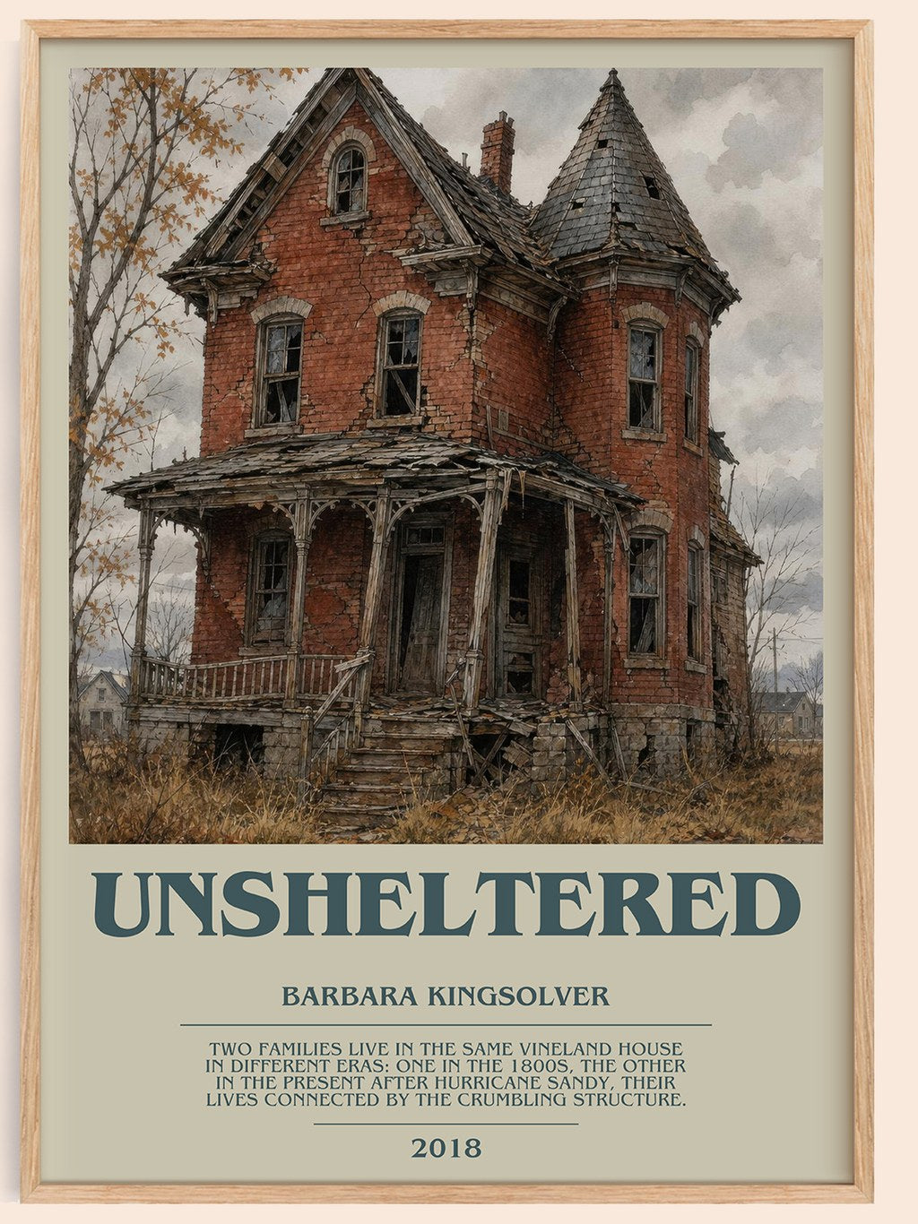 Unsheltered bookish book poster by Barbara Kingsolver – framed literary art print