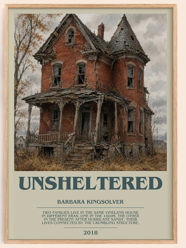 Unsheltered bookish book poster by Barbara Kingsolver – framed literary art print