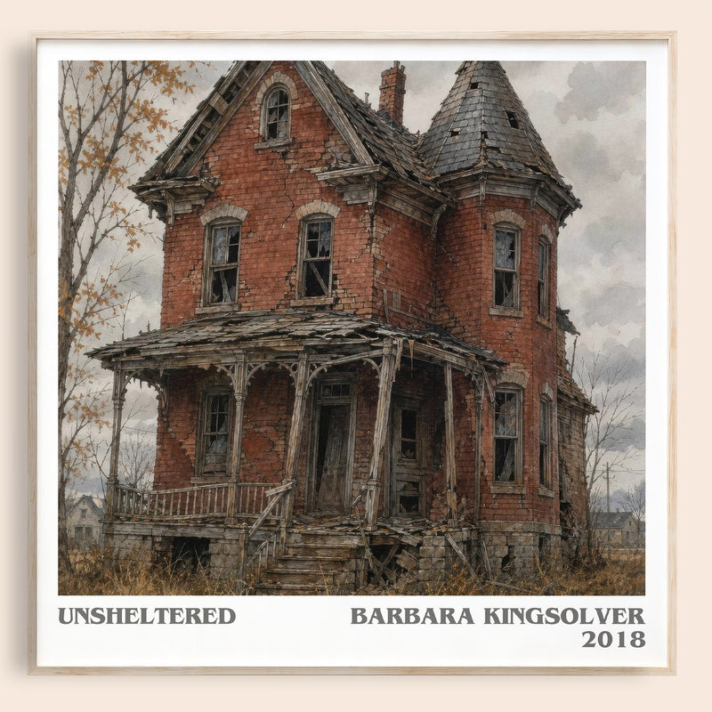 Unsheltered literary book poster by Barbara Kingsolver – framed literary art print