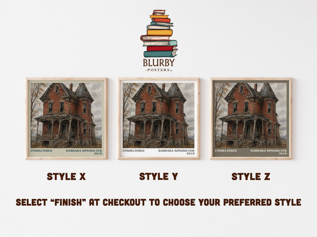 Unsheltered literary print in frame leaning in hallway – literary fiction wall art (mockup)