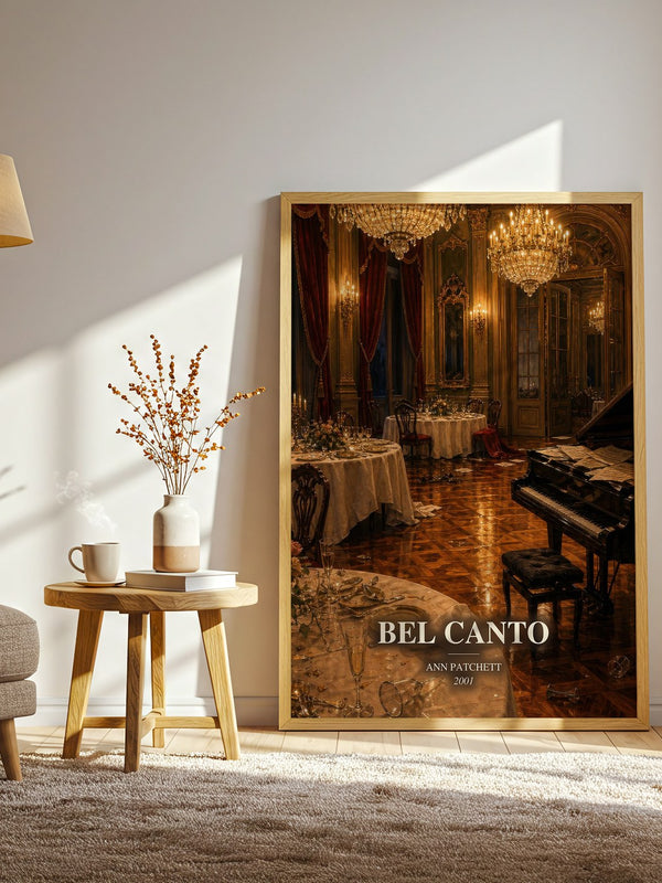 Bel Canto watercolour print in frame leaning in hallway – contemporary fiction wall art