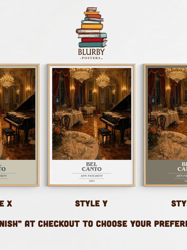 Bel Canto book cover print in frame leaning in hallway – contemporary fiction wall art