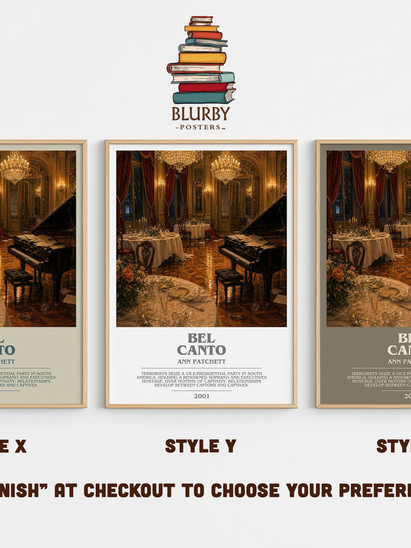 Bel Canto bookish print in frame leaning in hallway – contemporary fiction wall art