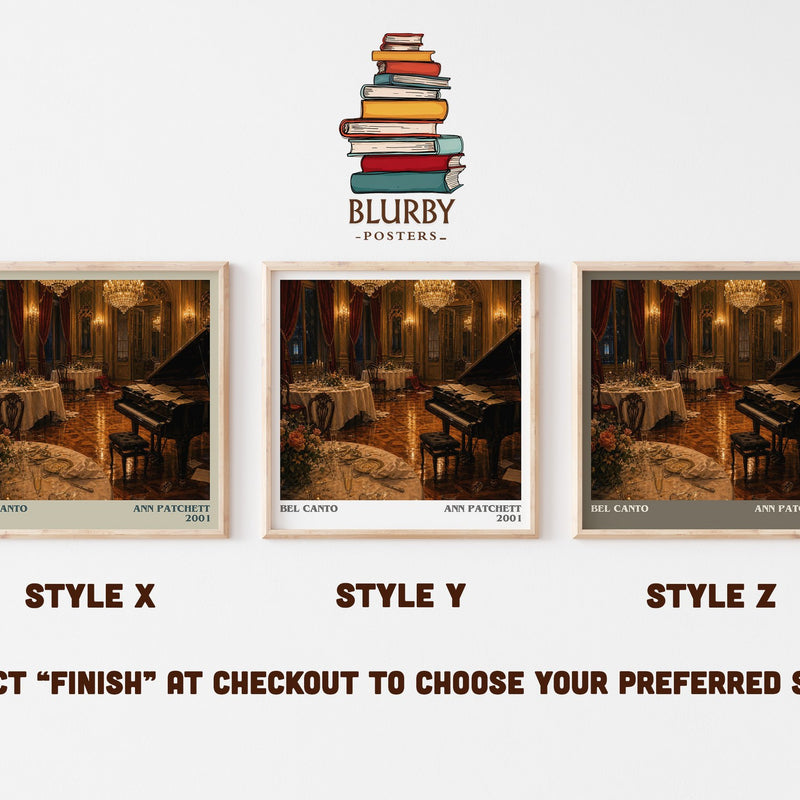 Bel Canto literary print in frame leaning in hallway – contemporary fiction wall art