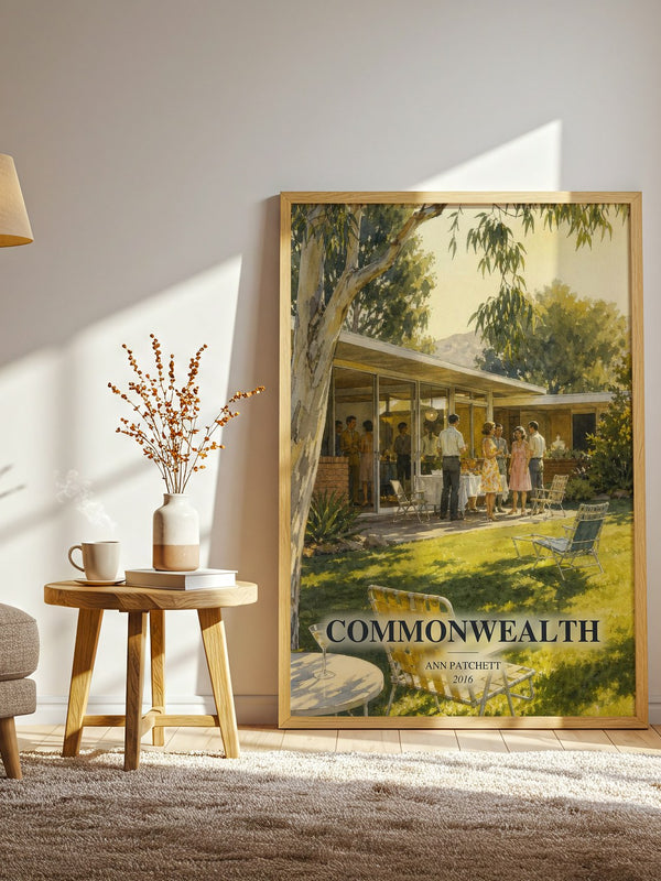 Commonwealth watercolour print in frame leaning in hallway – literary fiction wall art
