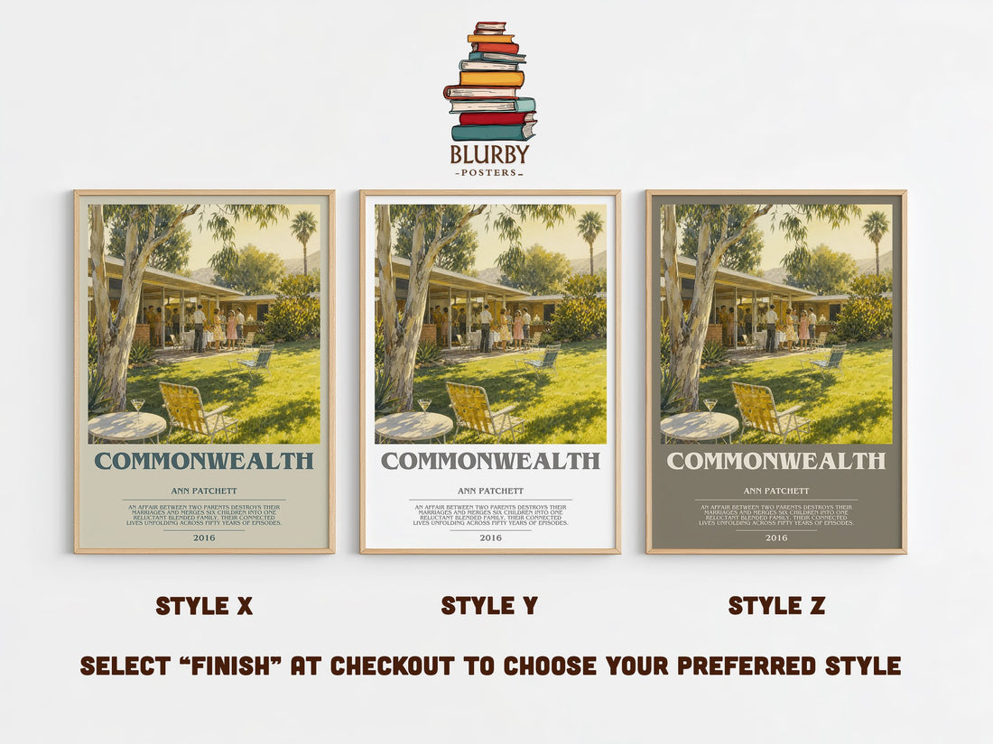 Commonwealth bookish print in frame leaning in hallway – literary fiction wall art (mockup)