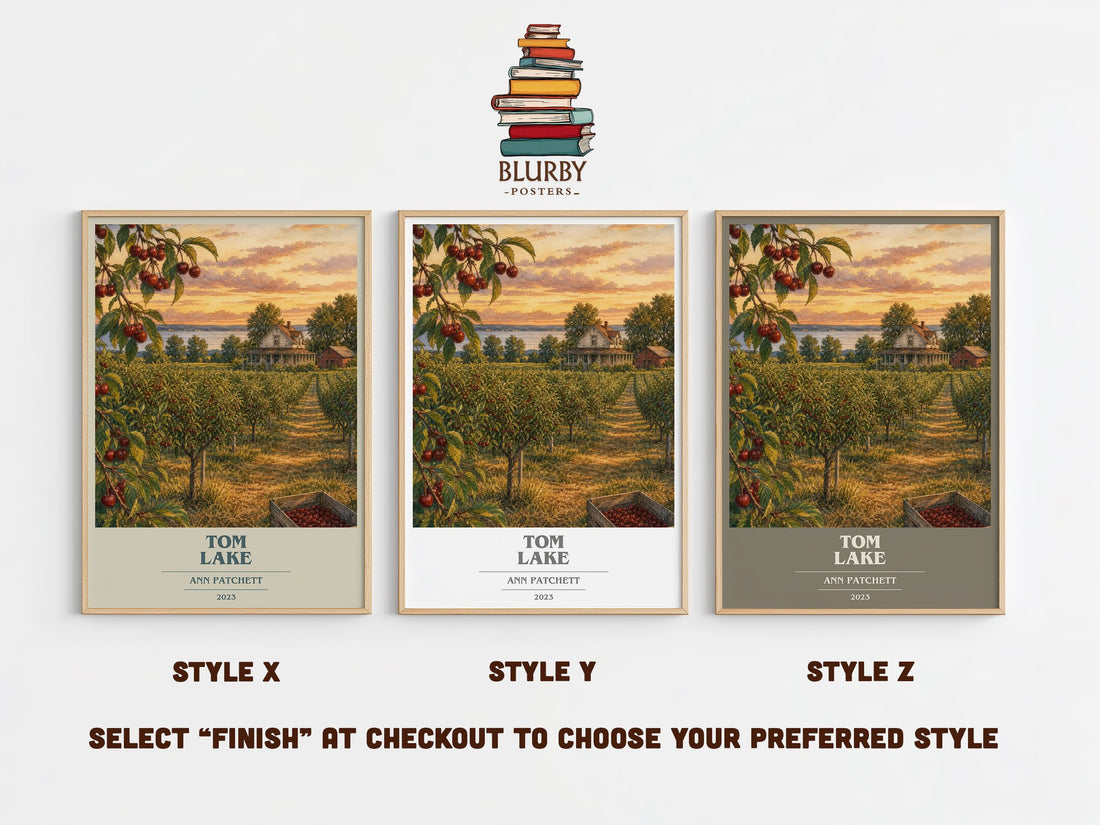 Tom Lake book cover print in frame leaning in hallway – contemporary fiction wall art (mockup)