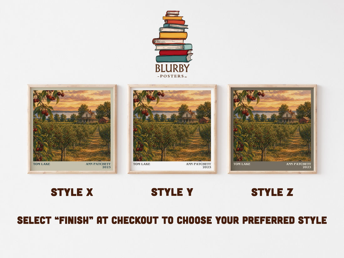 Tom Lake literary print in frame leaning in hallway – contemporary fiction wall art (mockup)