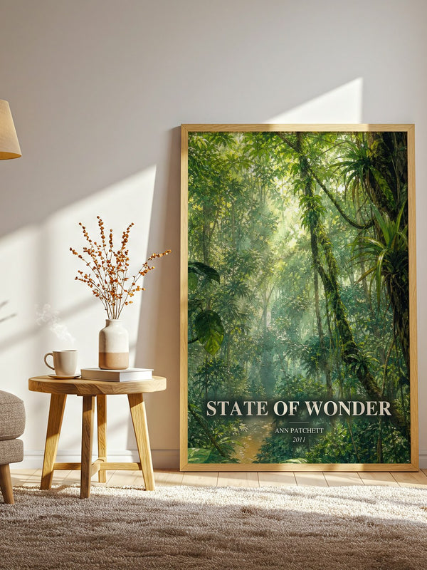 State of Wonder watercolour print in frame leaning in hallway – literary fiction wall art
