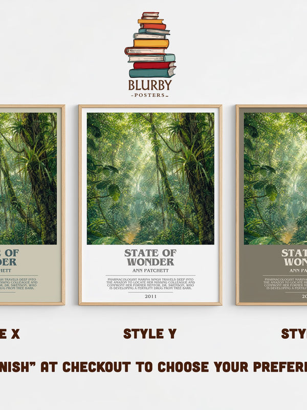State of Wonder bookish print in frame leaning in hallway – literary fiction wall art