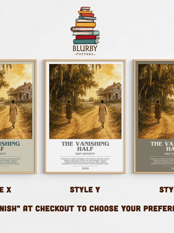 The Vanishing Half bookish print in frame leaning in hallway – contemporary fiction wall art