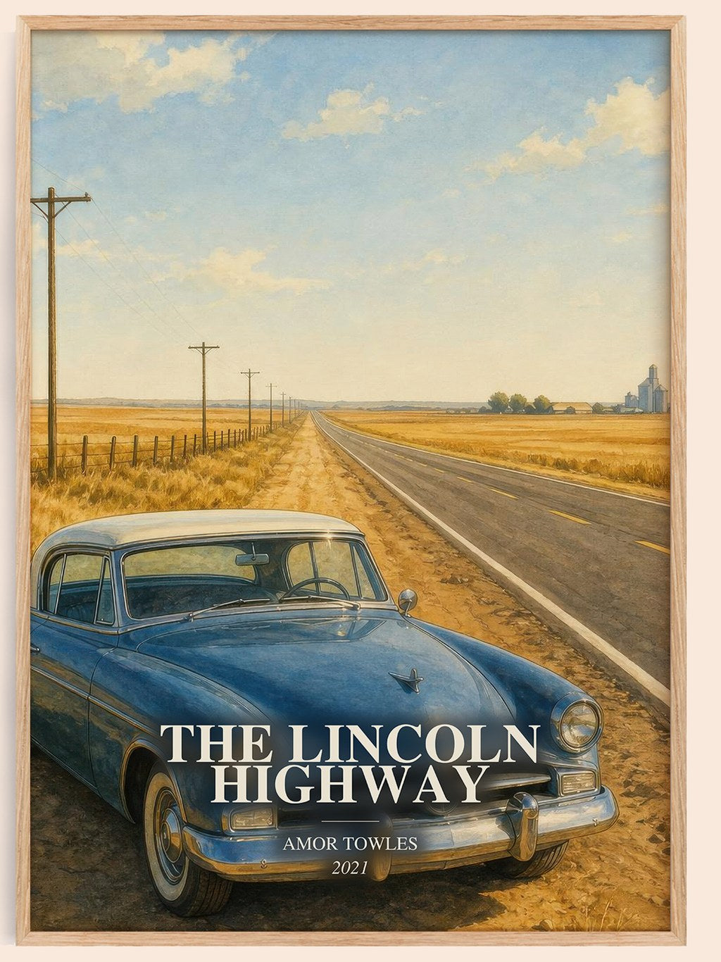 The Lincoln Highway watercolour book poster by Amor Towles – framed literary art print