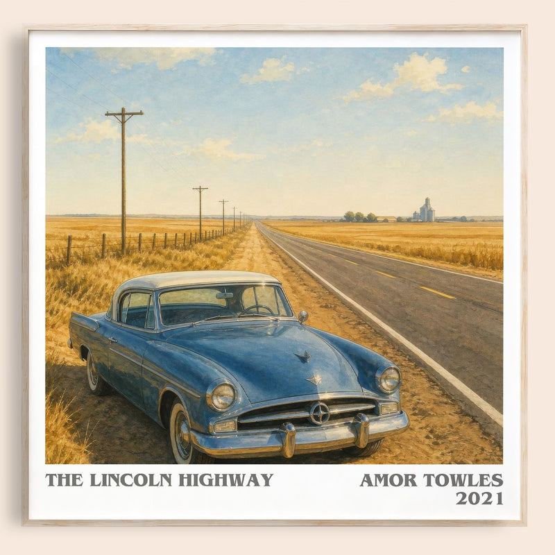The Lincoln Highway literary book poster by Amor Towles – framed literary art print