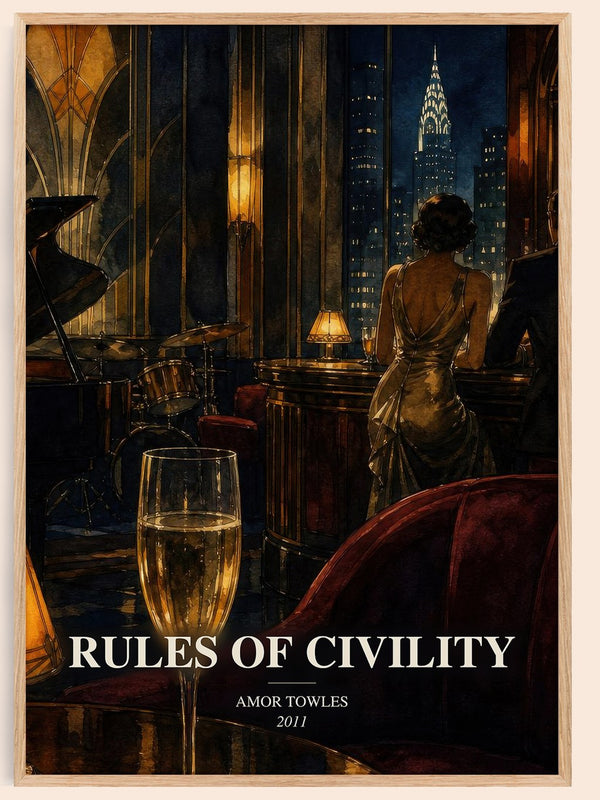 Rules of Civility watercolour book poster by Amor Towles – framed literary art print