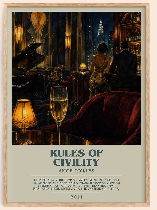 Rules of Civility bookish book poster by Amor Towles – framed literary art print