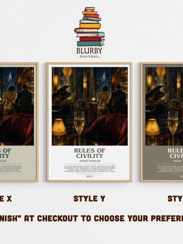 Rules of Civility bookish print in frame leaning in hallway – historical fiction wall art