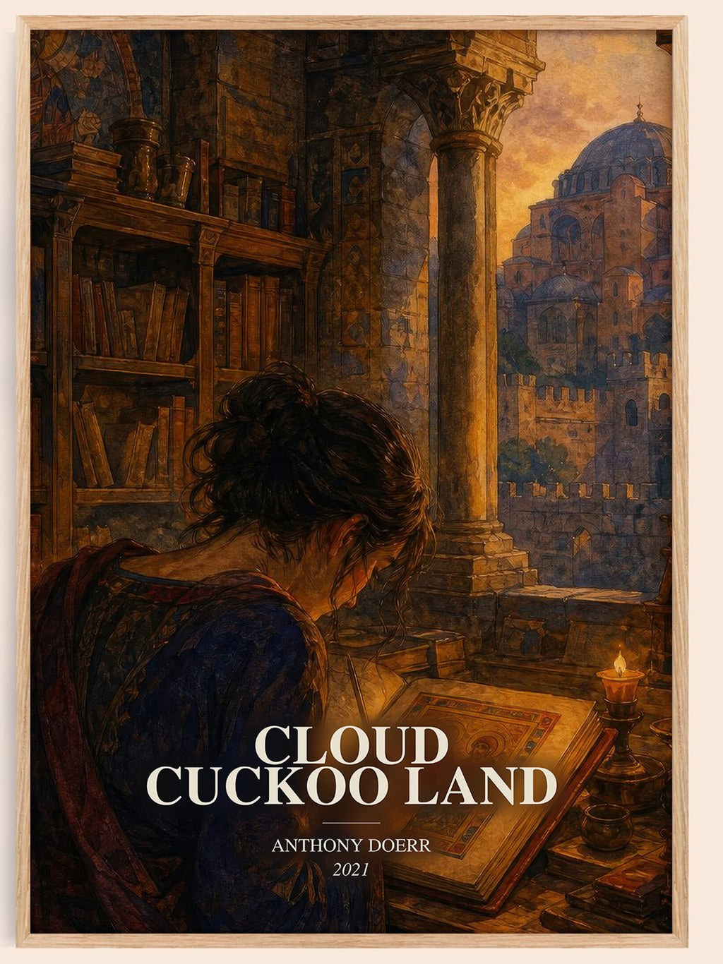 Cloud Cuckoo Land watercolour book poster by Anthony Doerr – framed literary art print