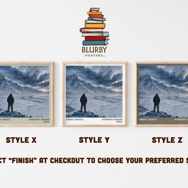 About Grace literary print in frame leaning in hallway – literary fiction wall art
