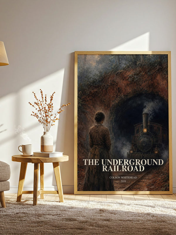 The Underground Railroad watercolour print in frame leaning in hallway – historical fiction wall art