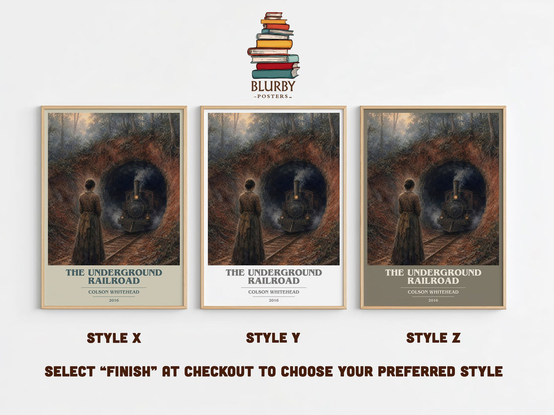 The Underground Railroad book cover print in frame leaning in hallway – historical fiction wall art (mockup)