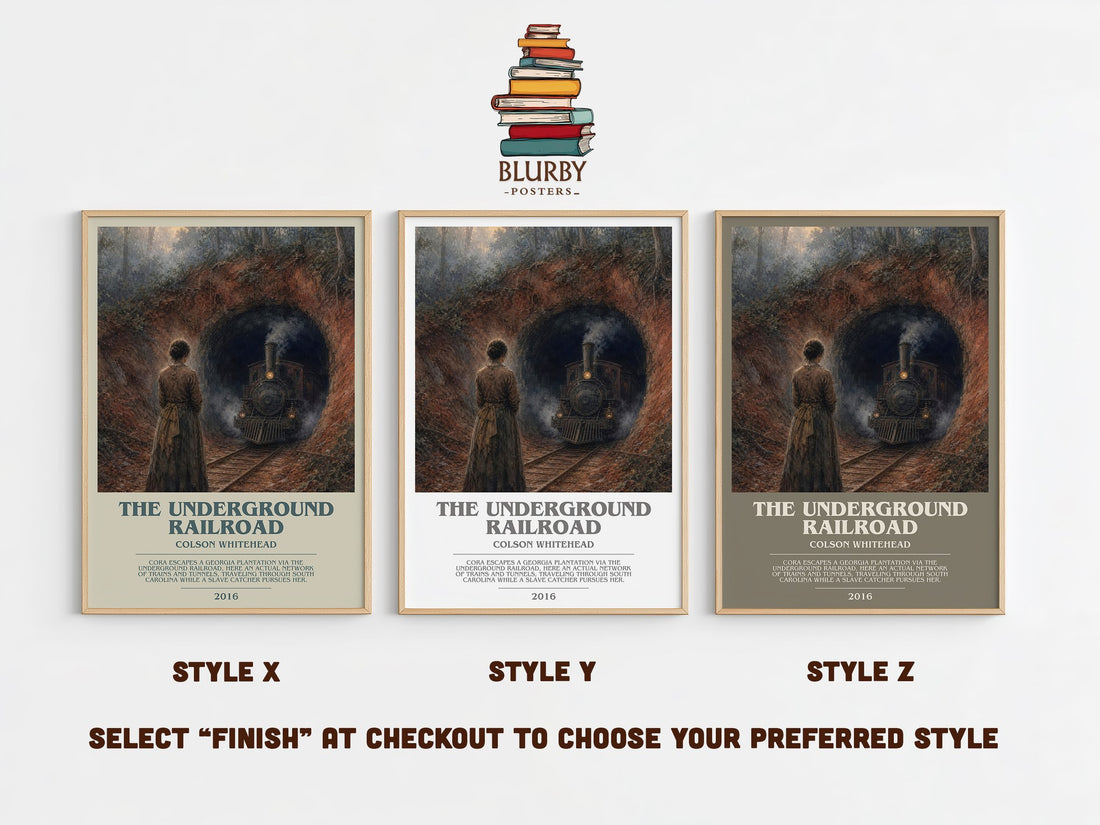 The Underground Railroad bookish print in frame leaning in hallway – historical fiction wall art (mockup)