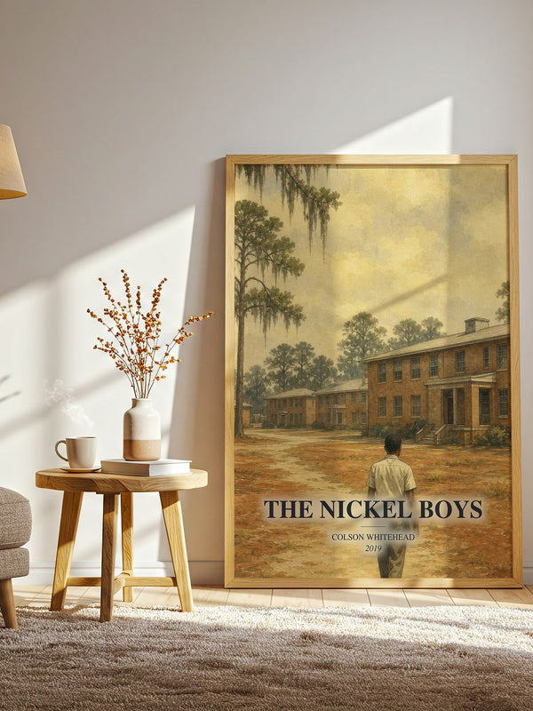 The Nickel Boys watercolour print in frame leaning in hallway – literary fiction wall art