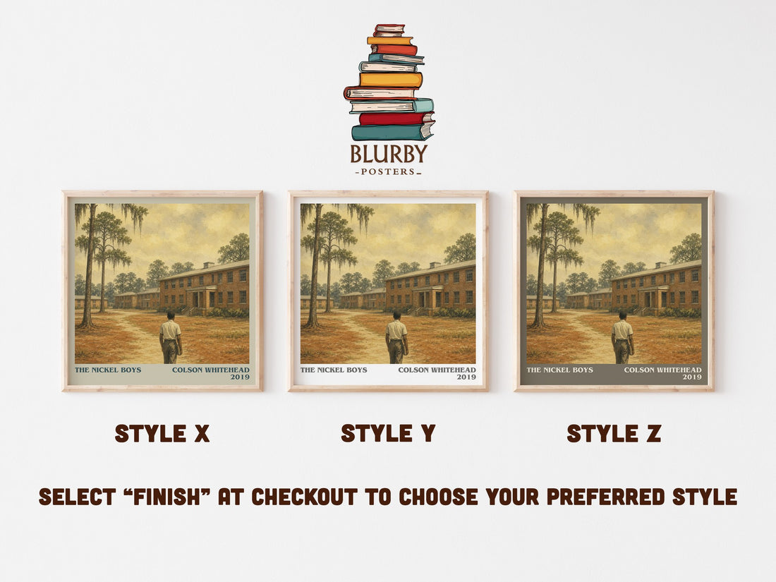 The Nickel Boys literary print in frame leaning in hallway – literary fiction wall art (mockup)