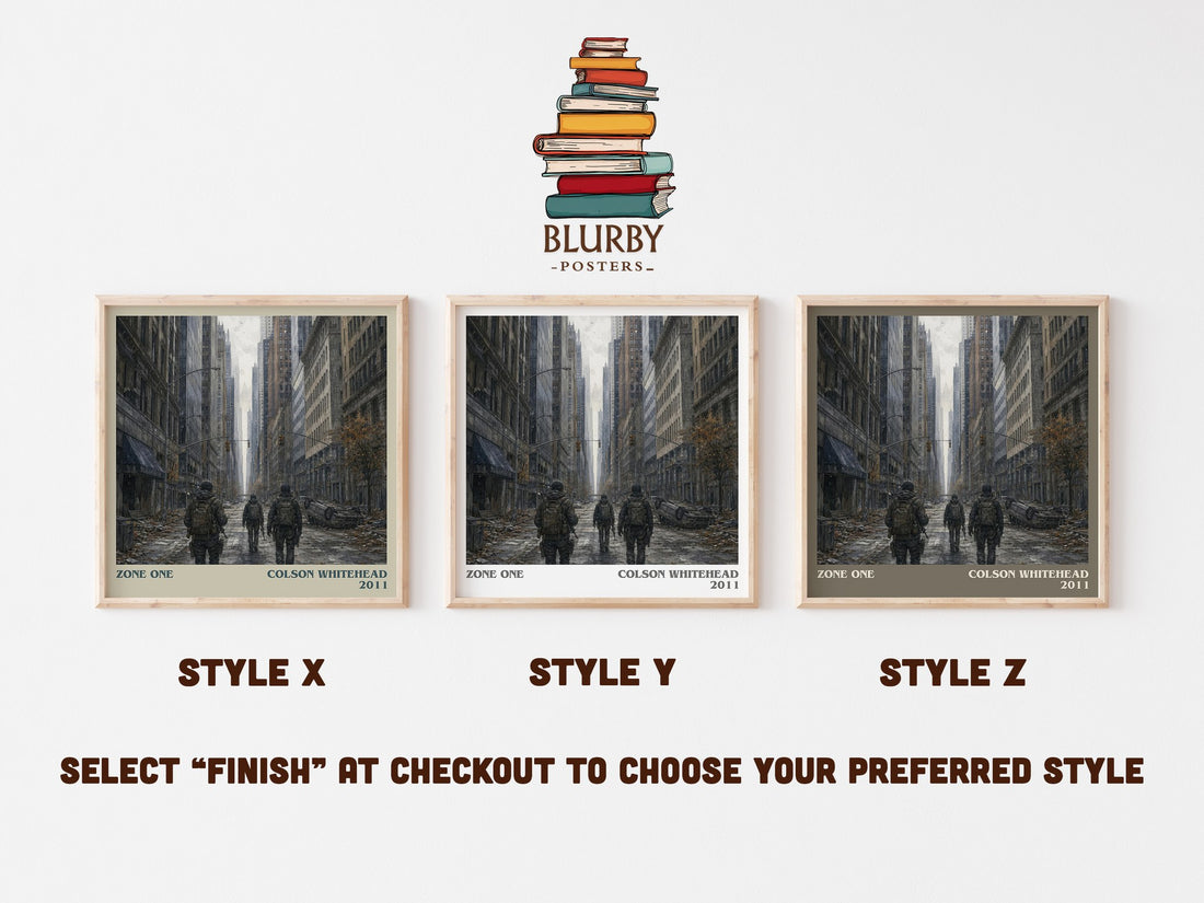 Zone One literary print in frame leaning in hallway – literary fiction wall art (mockup)