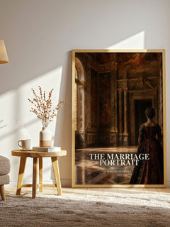 The Marriage Portrait watercolour print in frame leaning in hallway – historical fiction wall art