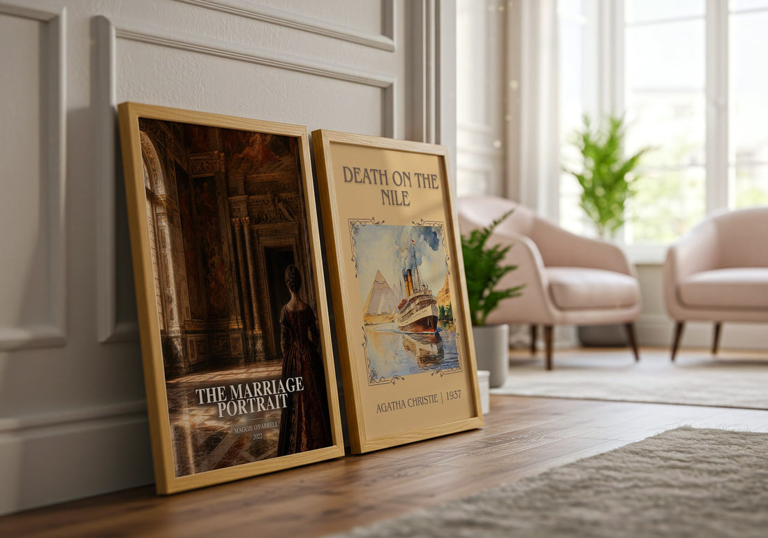The Marriage Portrait watercolour print framed by window – literary home decor