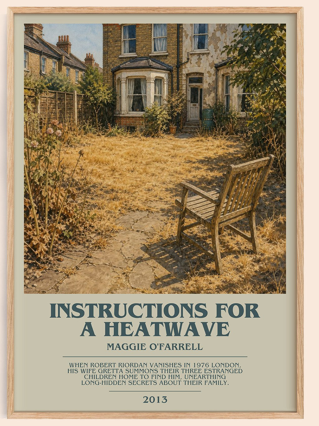 Instructions for a Heatwave bookish book poster by Maggie O'Farrell – framed literary art print