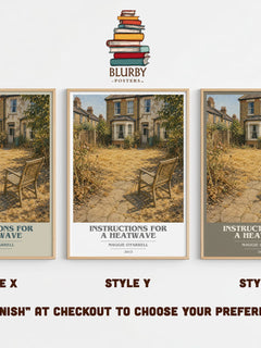 Instructions for a Heatwave book cover print in frame leaning in hallway – contemporary fiction wall art