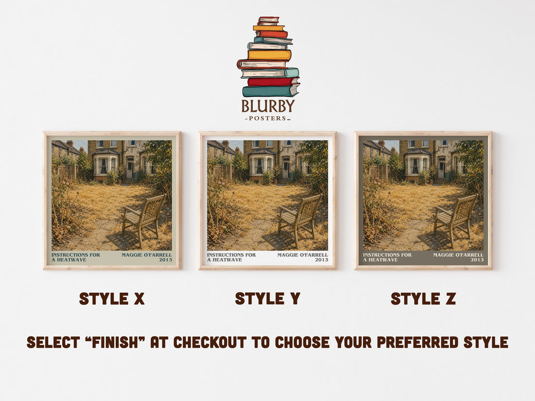Instructions for a Heatwave literary print in frame leaning in hallway – contemporary fiction wall art (mockup)