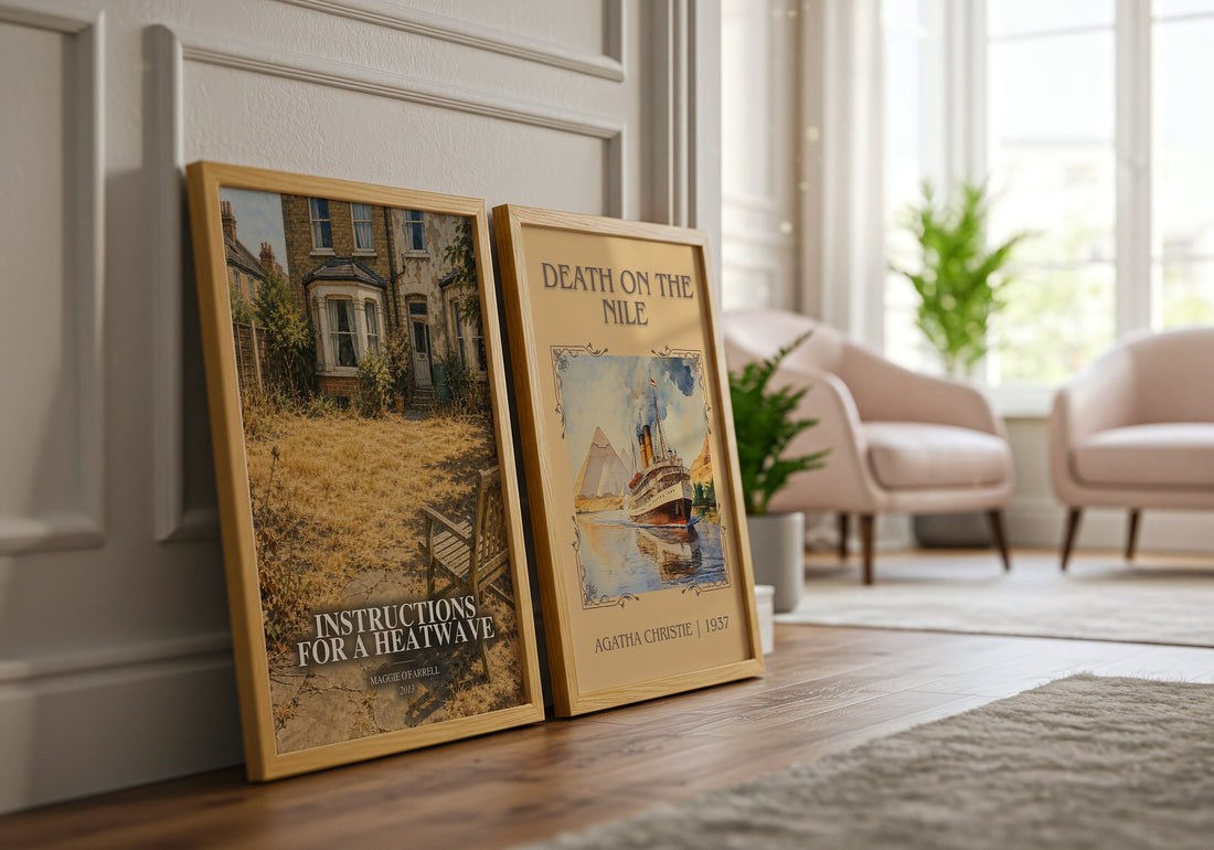 Instructions for a Heatwave watercolour print framed by window – literary home decor